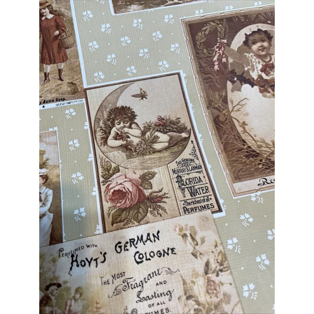 Vintage Victorian Postcard Wallpaper Sunworthy Pre-Pasted Floral Double Roll
